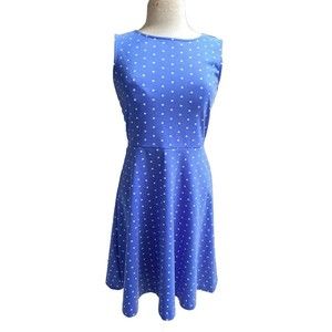 Talbots Women S Blue White Polka Dot Sleeveless Fit & Flare Dress Casual Office